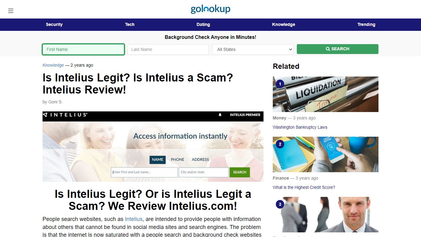 Is Intelius Legit, Is Intelius a Scam, Intelius Review - GoLookUp